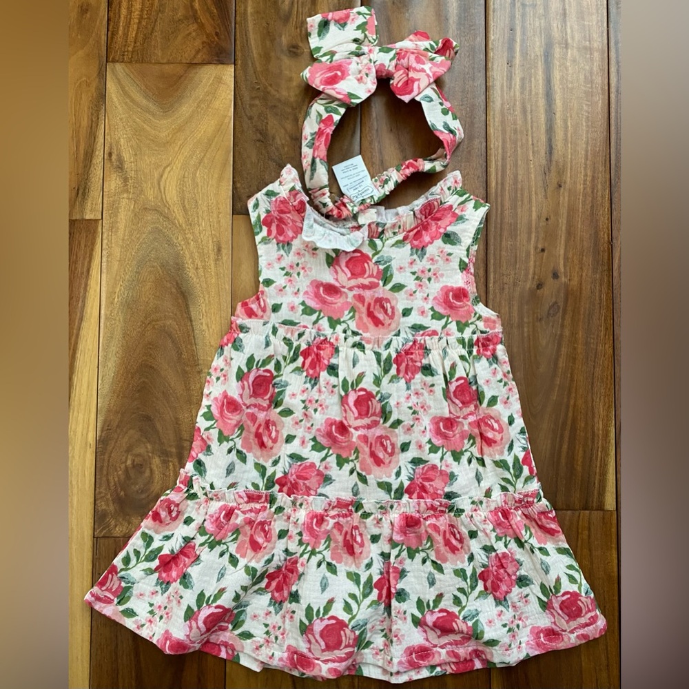 Mudpie Boutique Baby Girl Spring Summer Floral Dress Size 12-18 M- NEW